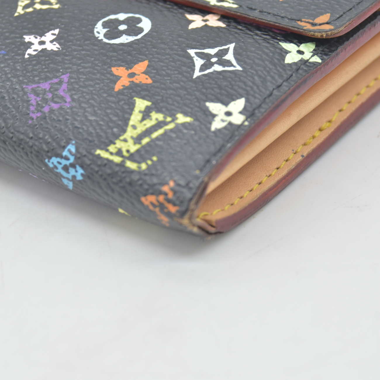 $850 2007 Louis Vuitton Monogram Multicolor Sarah Wallet Black Grenade Wallet TH4017