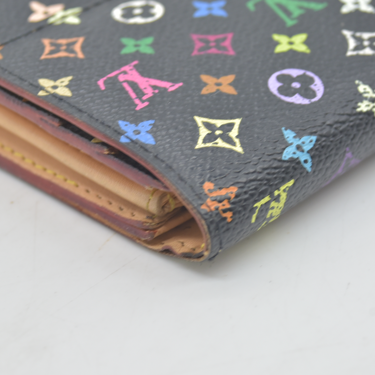 $850 2007 Louis Vuitton Monogram Multicolor Sarah Wallet Black Grenade Wallet TH4017