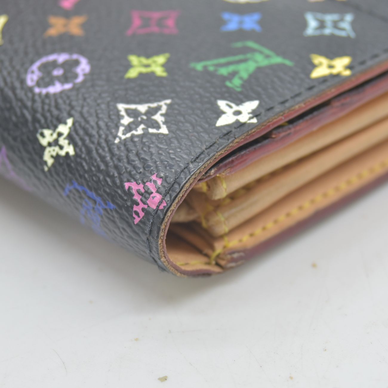 $850 2007 Louis Vuitton Monogram Multicolor Sarah Wallet Black Grenade Wallet TH4017