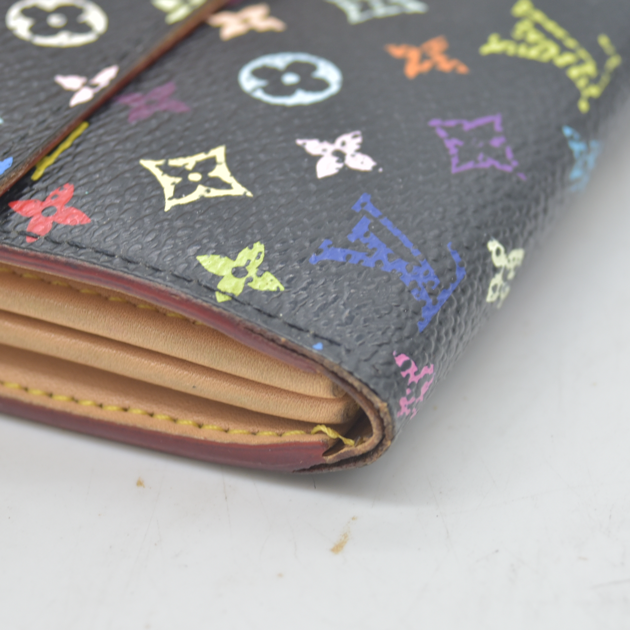 $850 2007 Louis Vuitton Monogram Multicolor Sarah Wallet Black Grenade Wallet TH4017