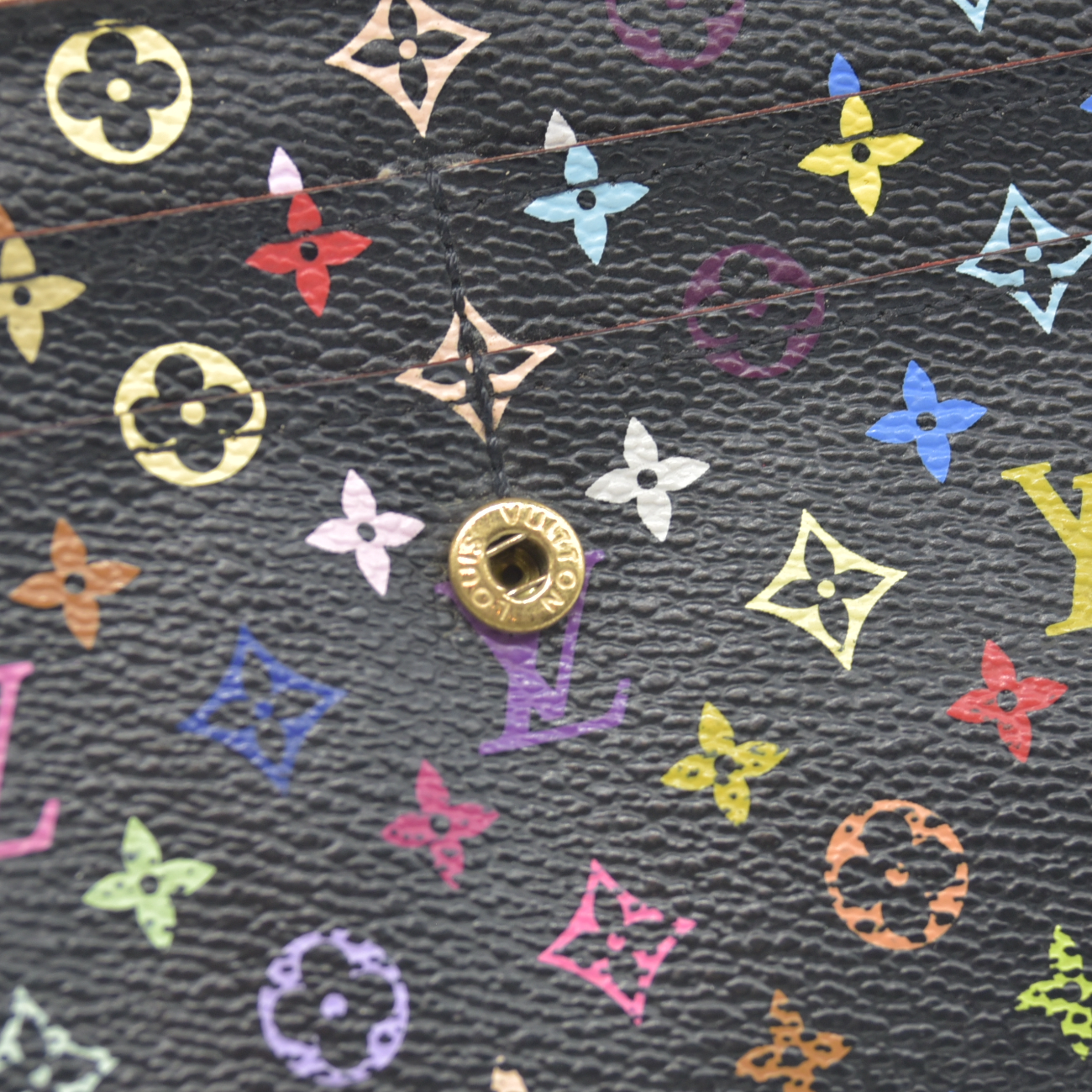 $850 2007 Louis Vuitton Monogram Multicolor Sarah Wallet Black Grenade Wallet TH4017