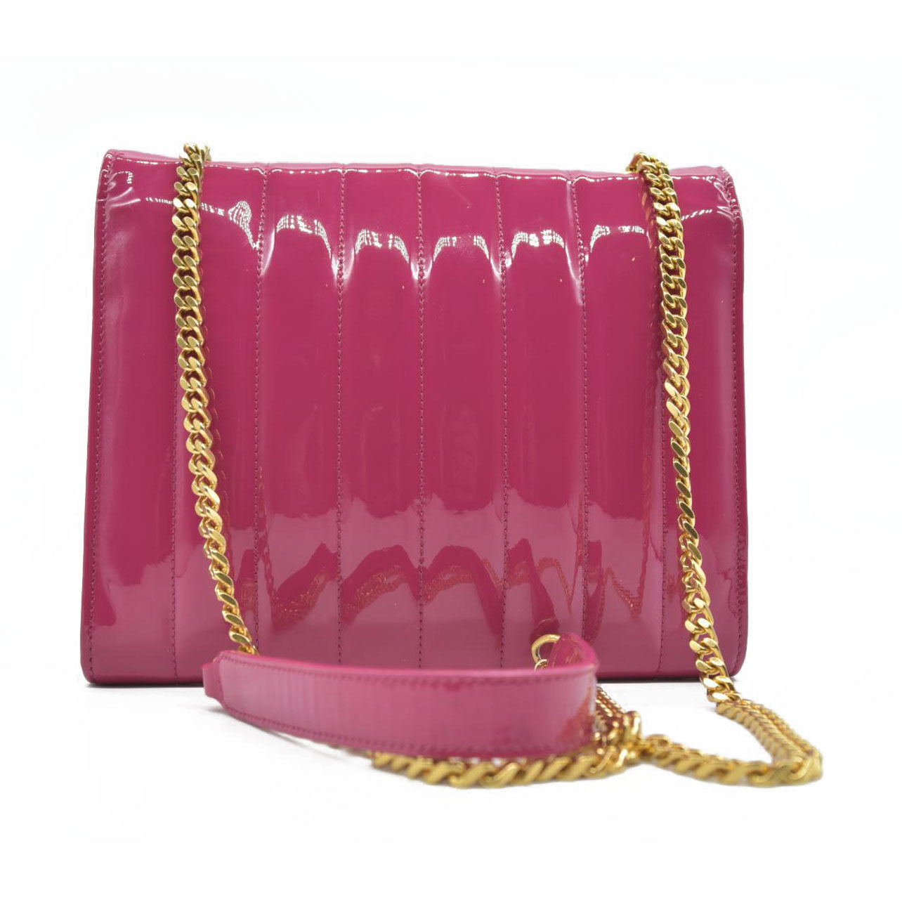 $1750 Saint Laurent Patent Leather Matelasse Monogram Vicky Chain Wallet  Pink