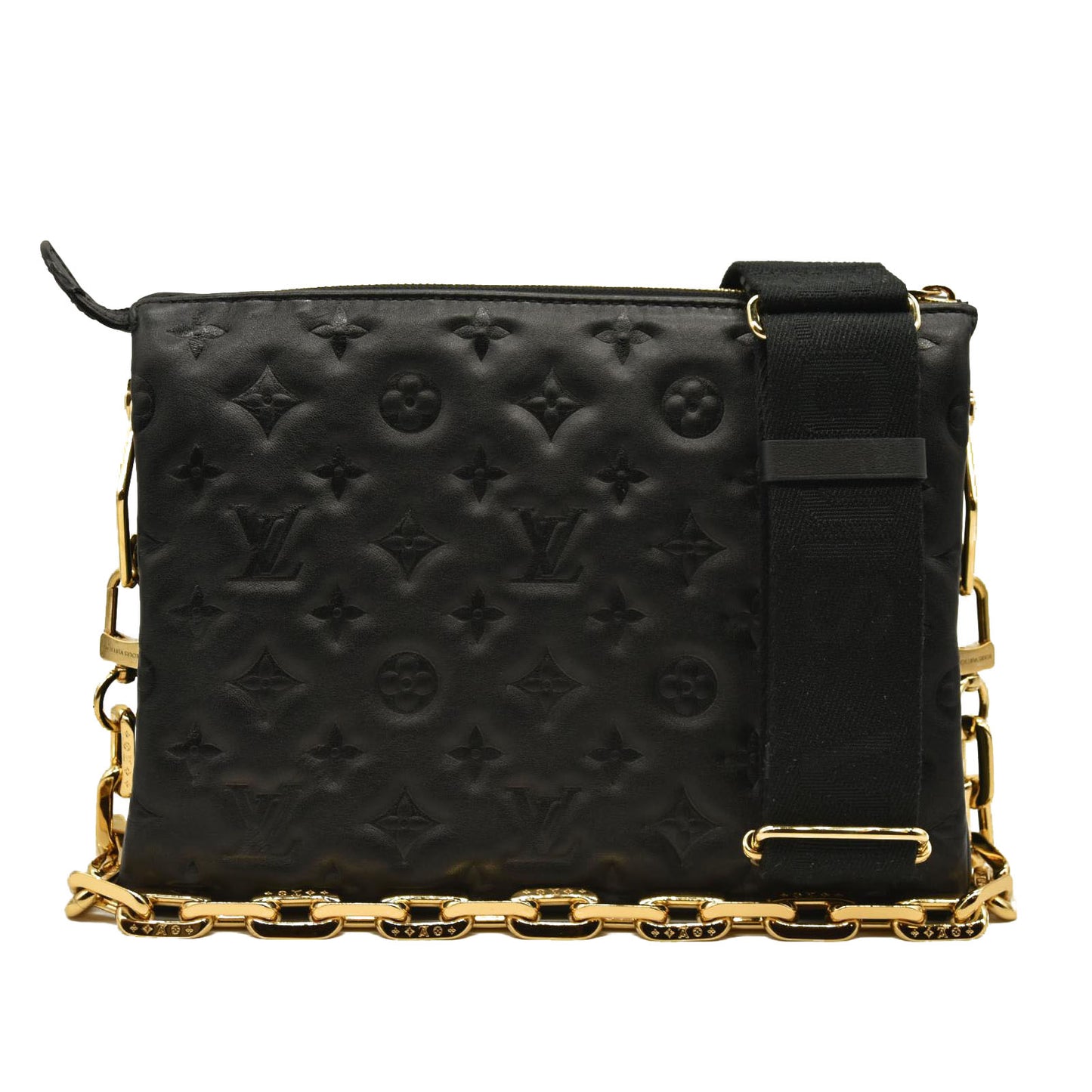 LOUIS VUITTON Lambskin Embossed Monogram Coussin PM Black