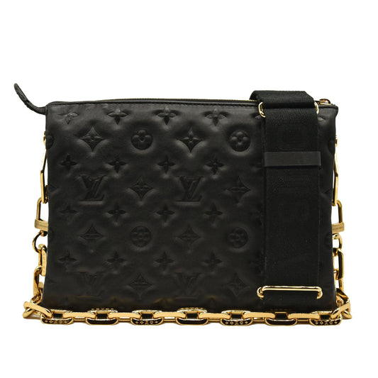 LOUIS VUITTON Lambskin Embossed Monogram Coussin PM Black