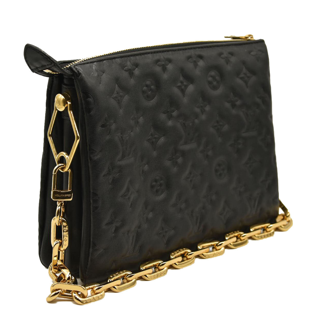 LOUIS VUITTON Lambskin Embossed Monogram Coussin PM Black