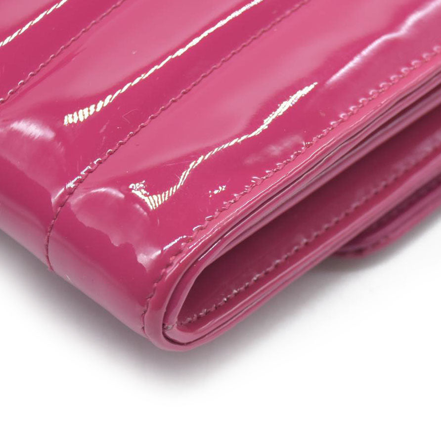 $1750 Saint Laurent Patent Leather Matelasse Monogram Vicky Chain Wallet  Pink