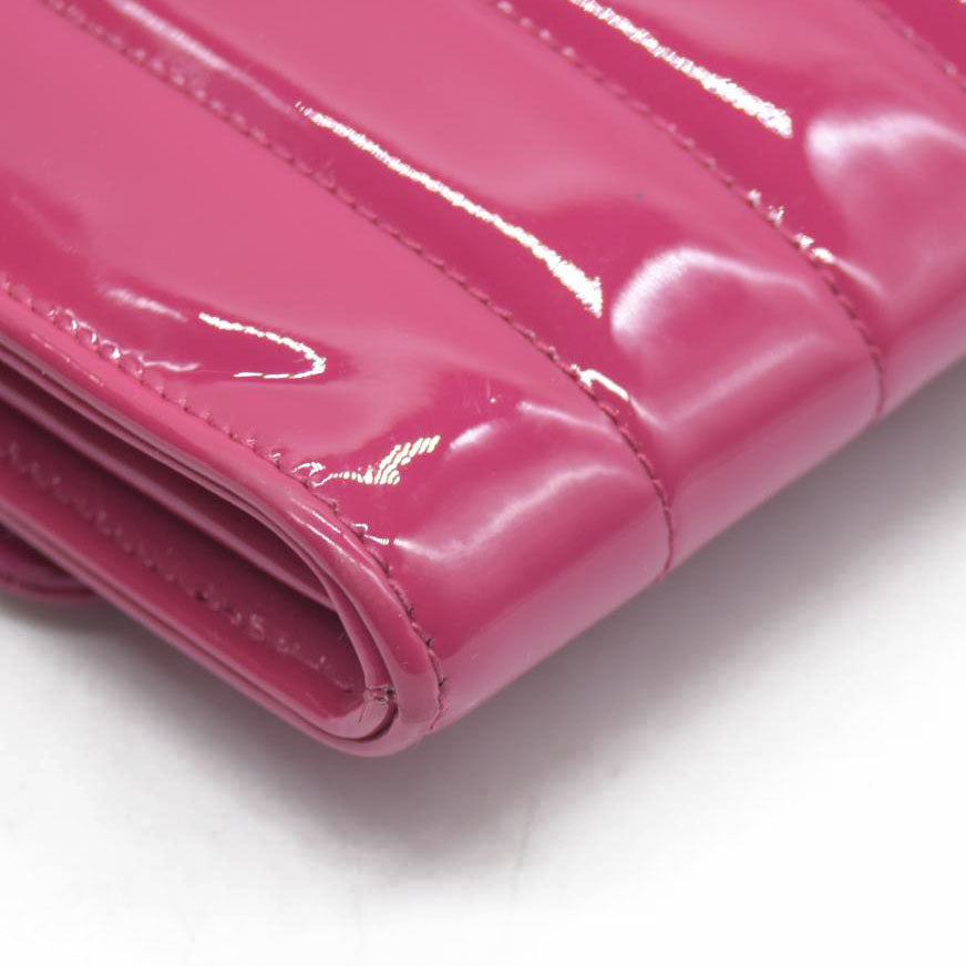 $1750 Saint Laurent Patent Leather Matelasse Monogram Vicky Chain Wallet  Pink