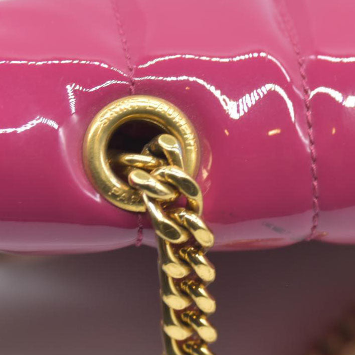 $1750 Saint Laurent Patent Leather Matelasse Monogram Vicky Chain Wallet  Pink