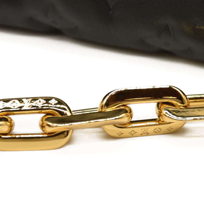 LOUIS VUITTON Lambskin Embossed Monogram Coussin PM Black