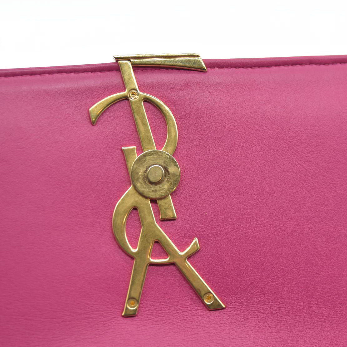 $1750 Saint Laurent Patent Leather Matelasse Monogram Vicky Chain Wallet  Pink