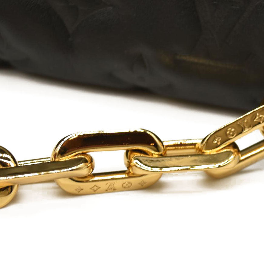 LOUIS VUITTON Lambskin Embossed Monogram Coussin PM Black