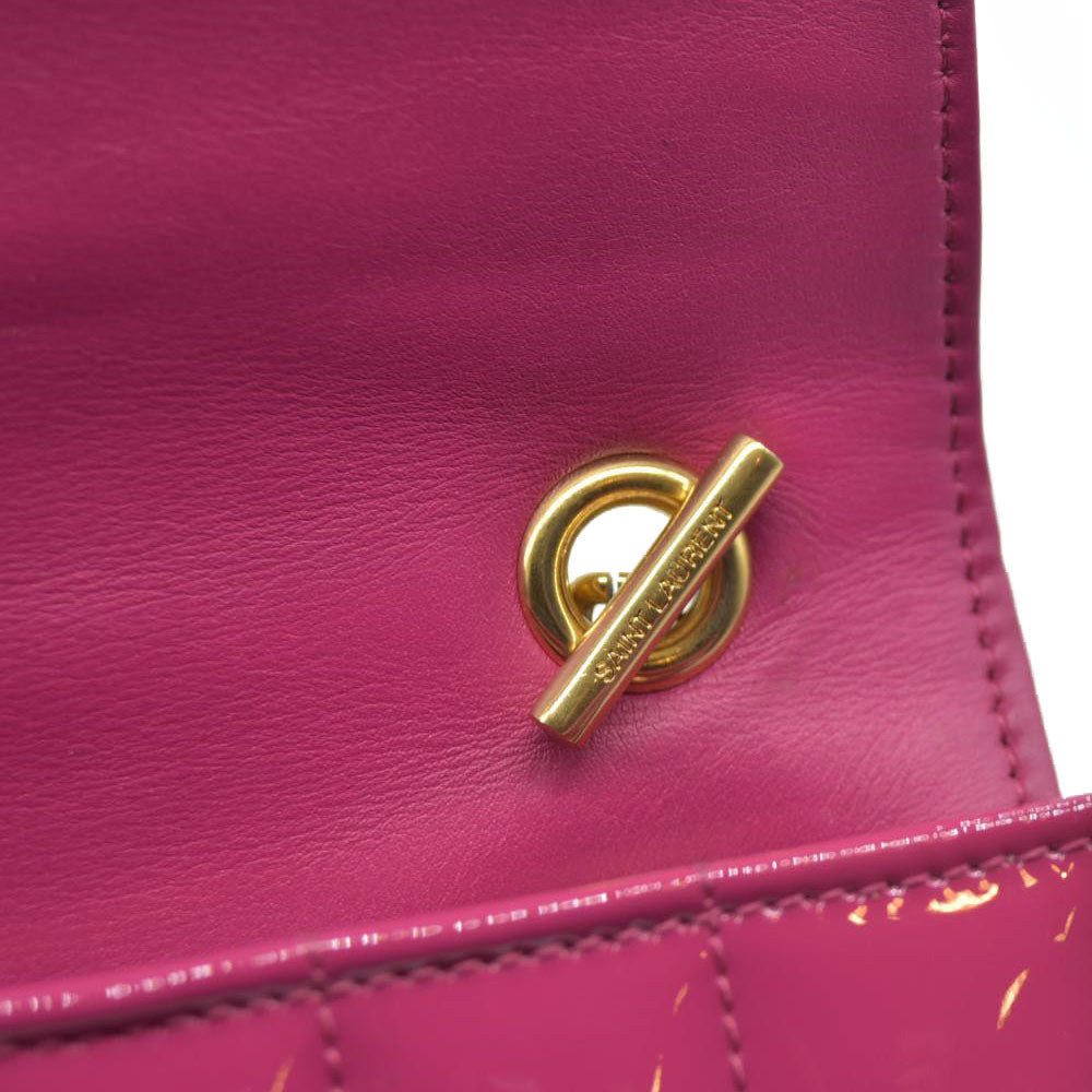 $1750 Saint Laurent Patent Leather Matelasse Monogram Vicky Chain Wallet  Pink
