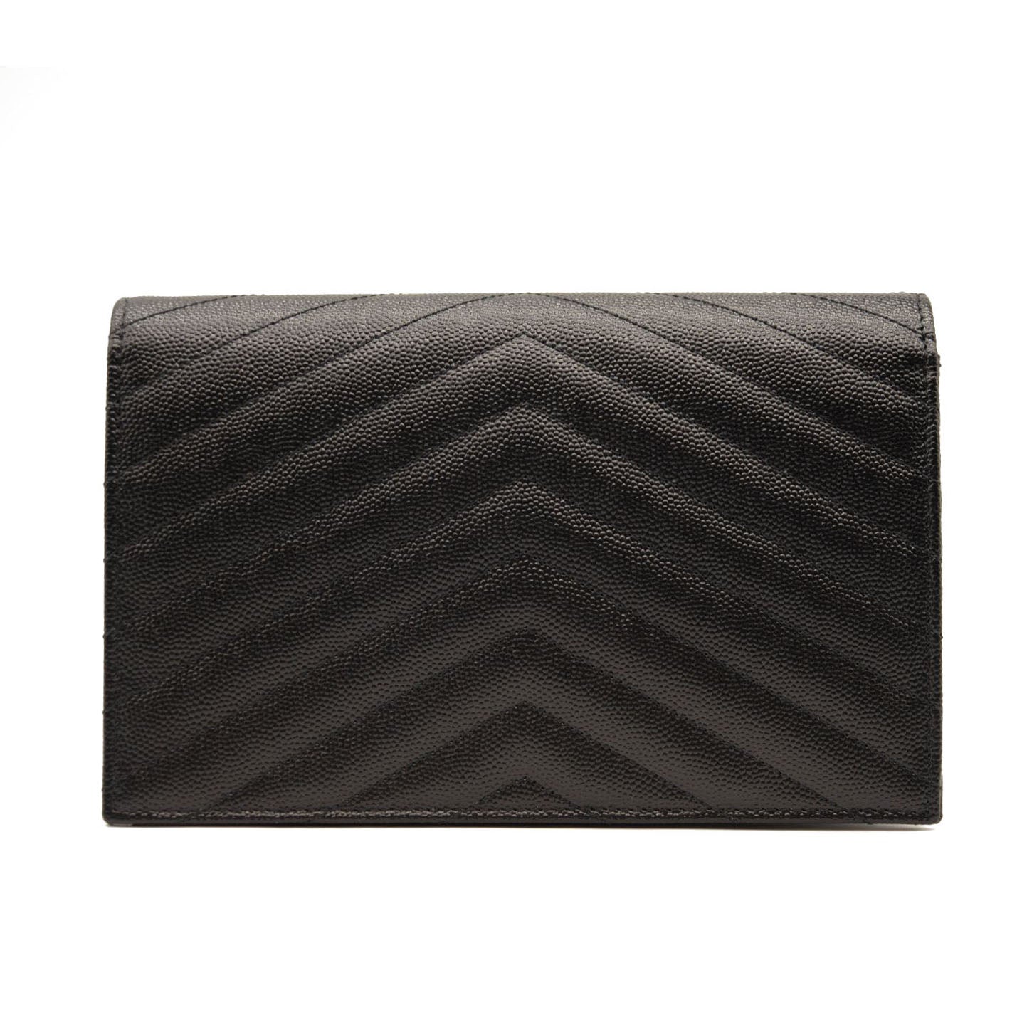 NEW SAINT LAURENT Grain De Poudre Matelasse Chevron Monogram Chain Wallet Black