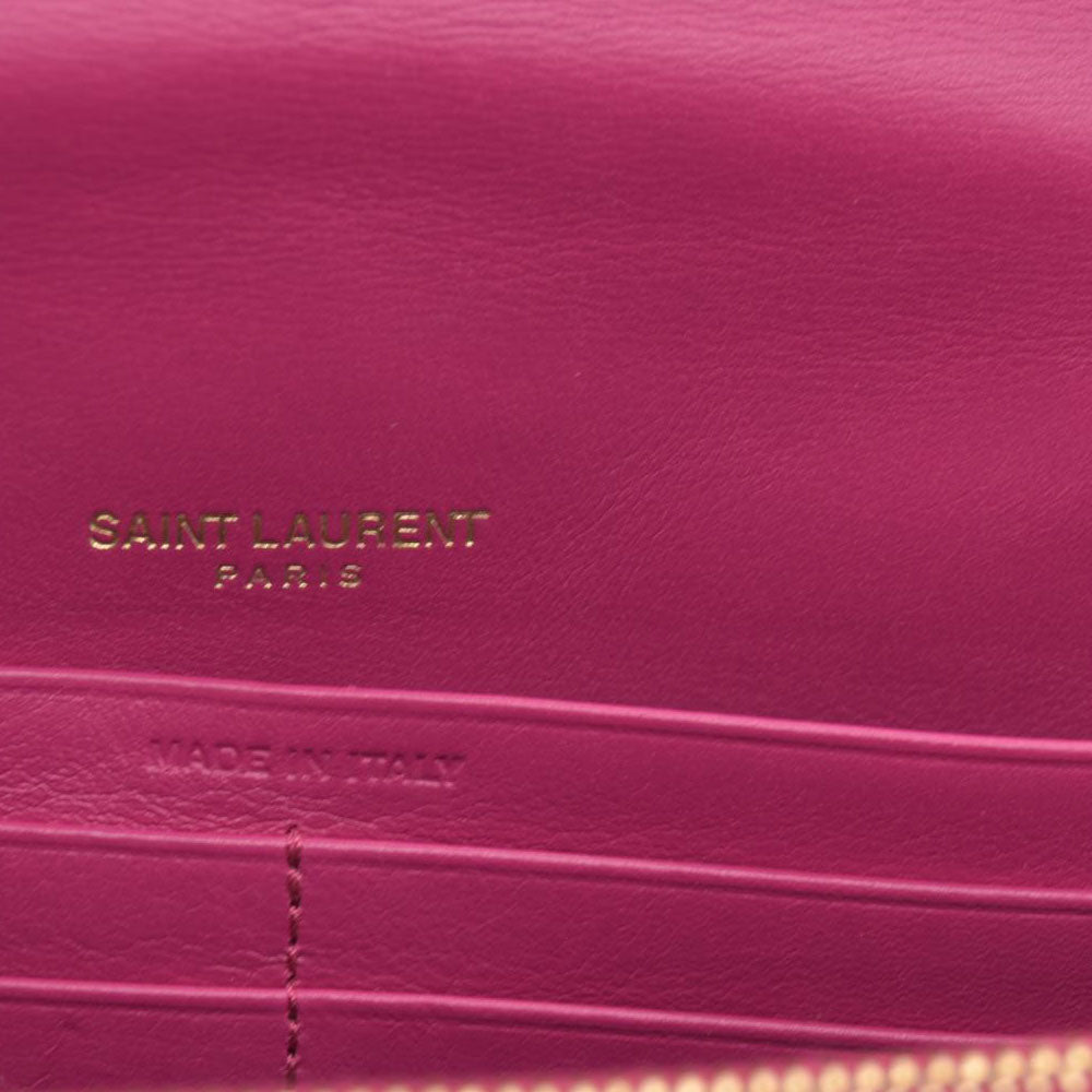 $1750 Saint Laurent Patent Leather Matelasse Monogram Vicky Chain Wallet  Pink