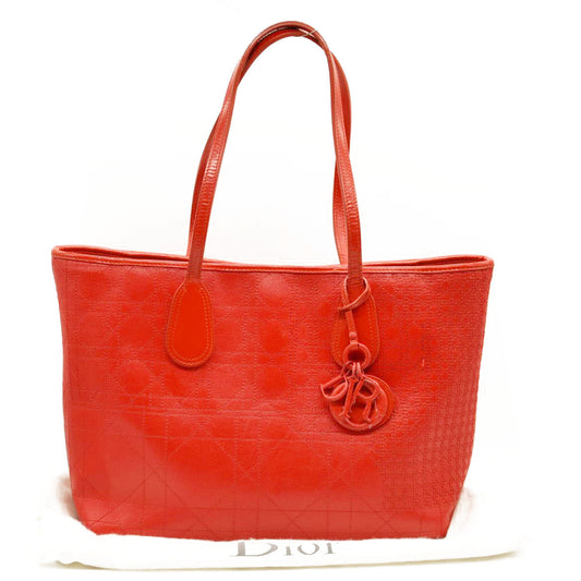 Christian Dior  Coated Canvas Cannage Panarea Shopping Tote Red