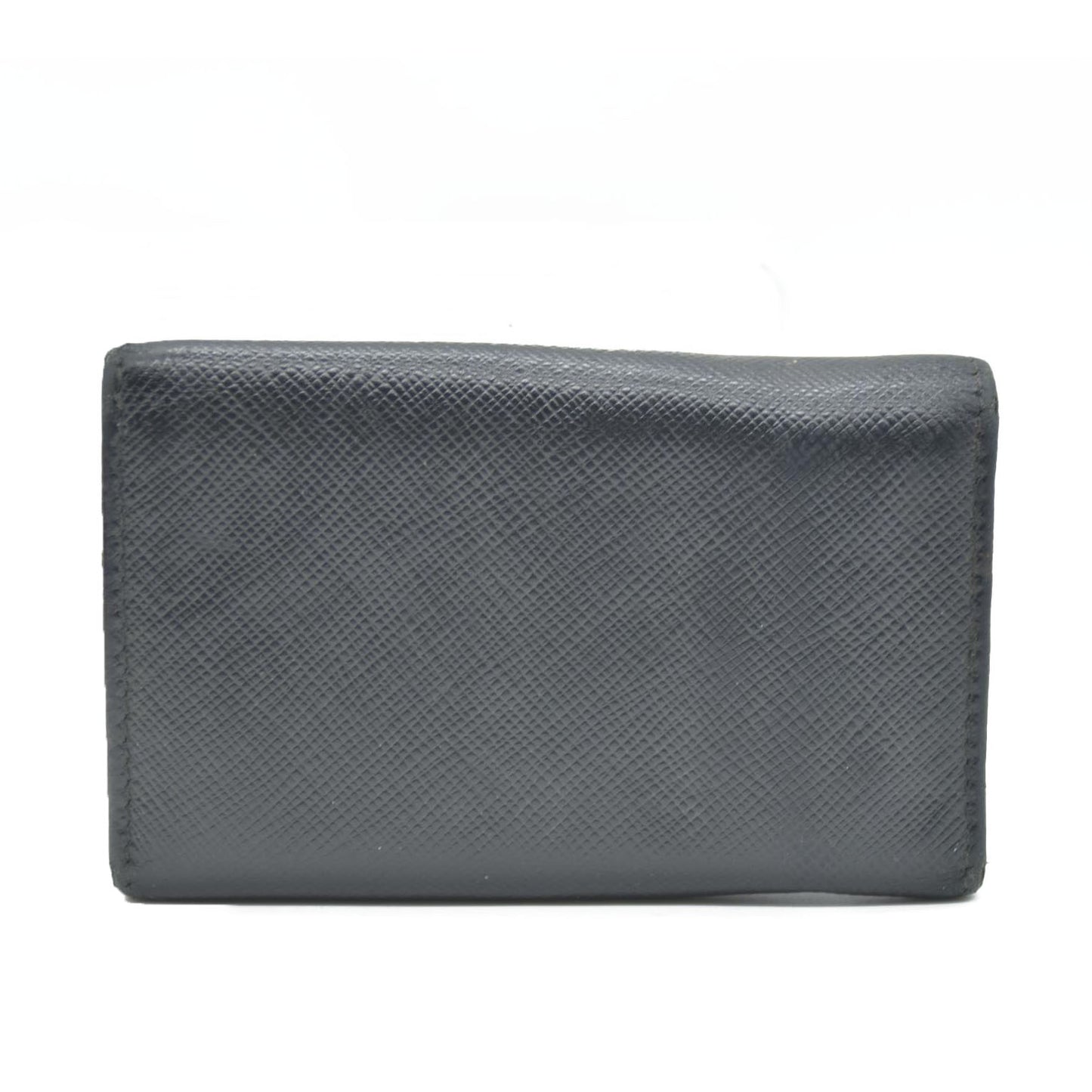 PRADA Logo Plate Saffiano Leather 6 Ring Key Case Black