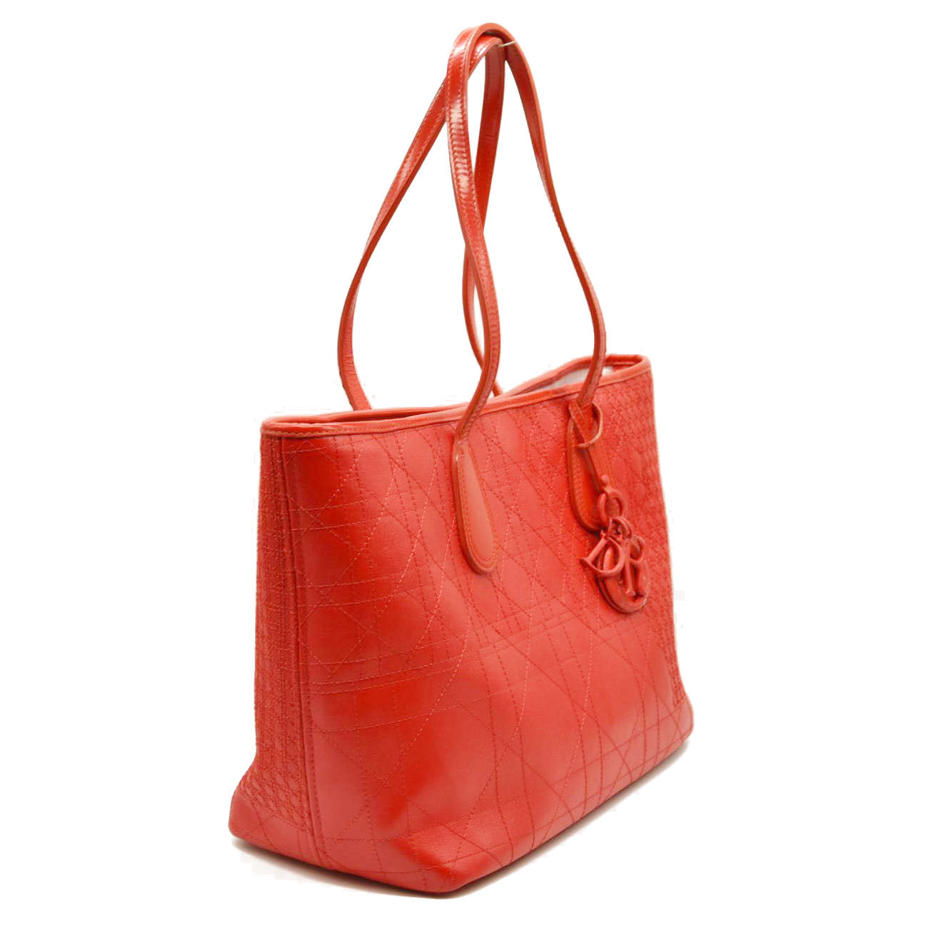 Christian Dior  Coated Canvas Cannage Panarea Shopping Tote Red