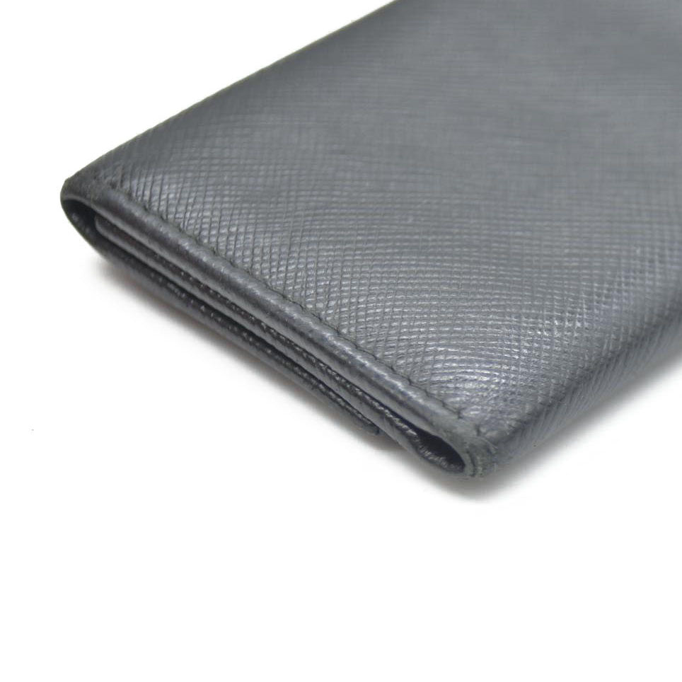 PRADA Logo Plate Saffiano Leather 6 Ring Key Case Black