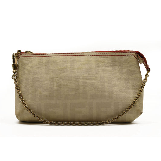 FENDI ZUCCA CANVAS CHAIN POUCH WHITE WHITE WOMEN