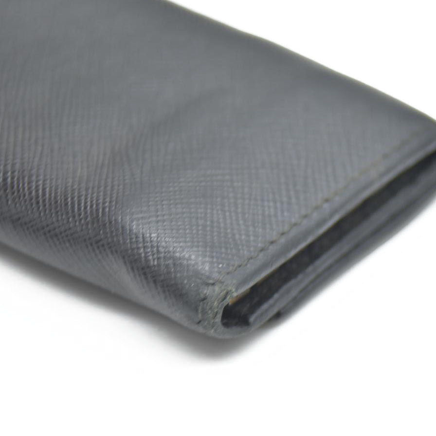 PRADA Logo Plate Saffiano Leather 6 Ring Key Case Black