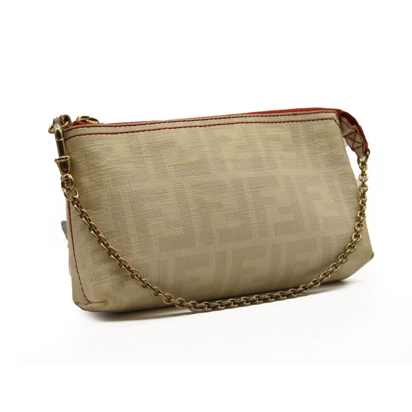 FENDI ZUCCA CANVAS CHAIN POUCH WHITE WHITE WOMEN