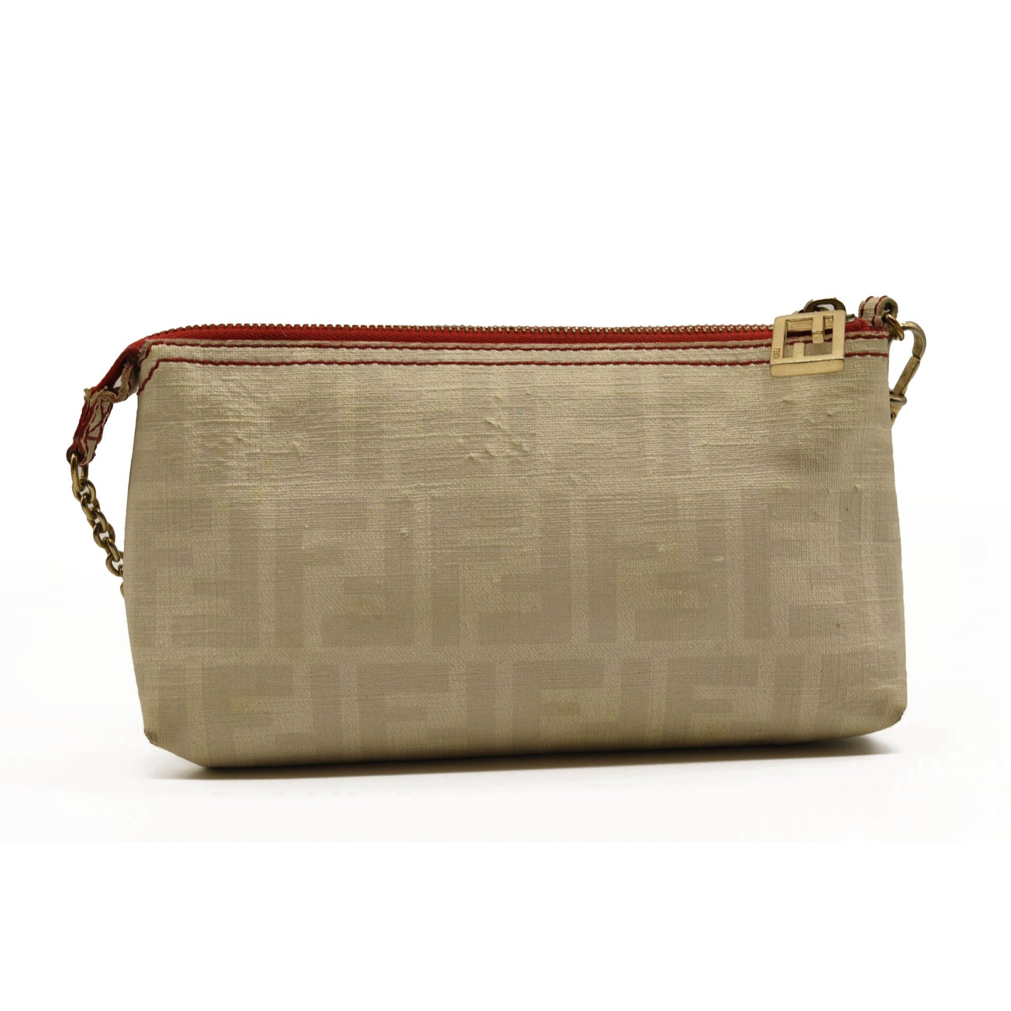 FENDI ZUCCA CANVAS CHAIN POUCH WHITE WHITE WOMEN