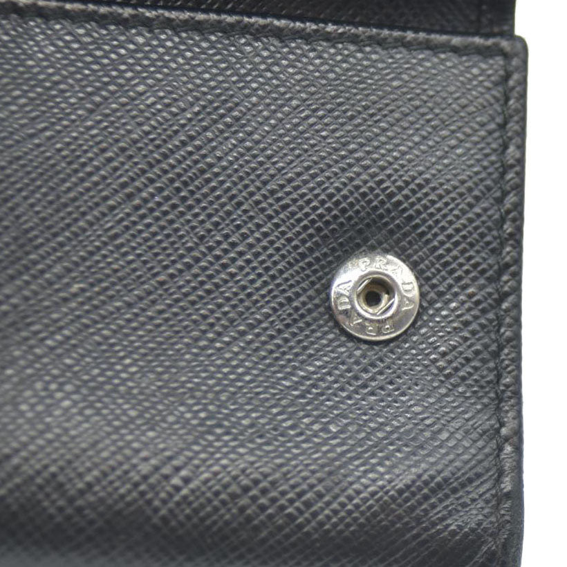 PRADA Logo Plate Saffiano Leather 6 Ring Key Case Black