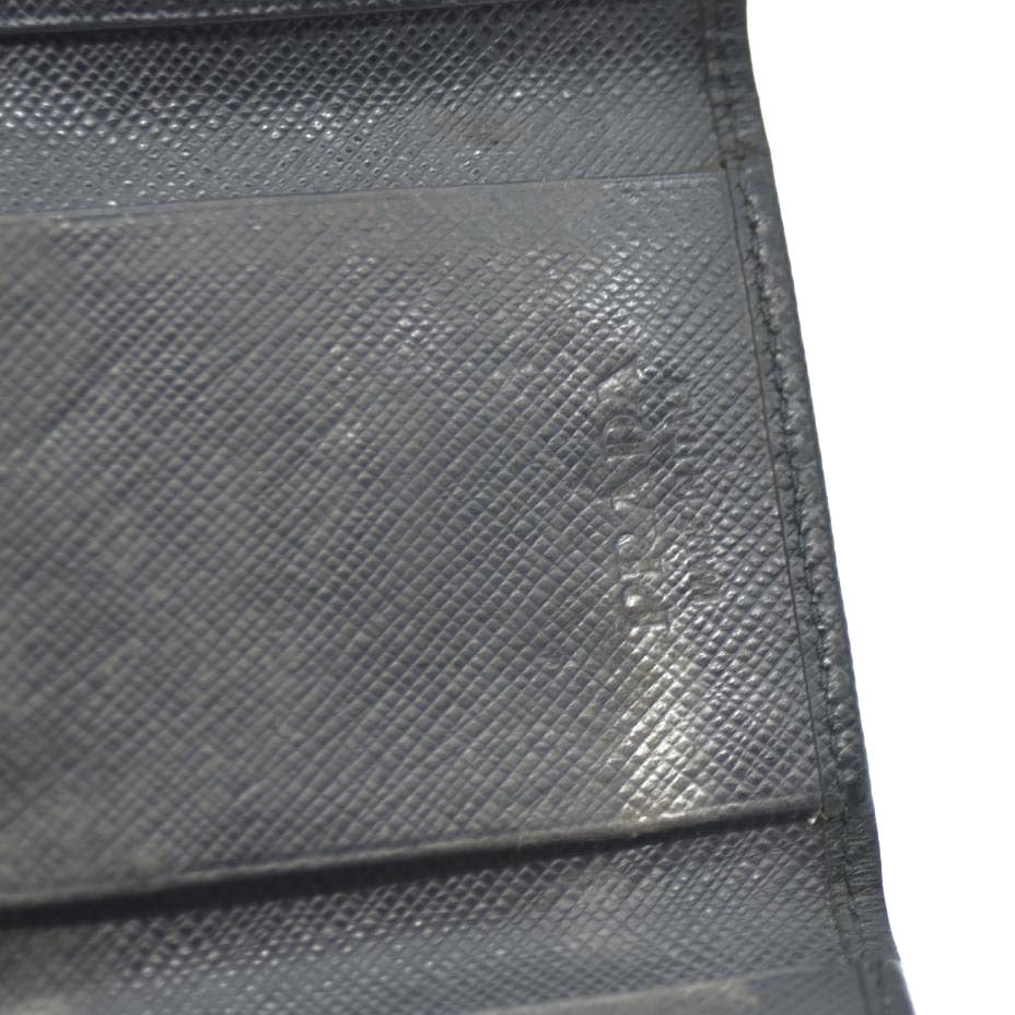 PRADA Logo Plate Saffiano Leather 6 Ring Key Case Black