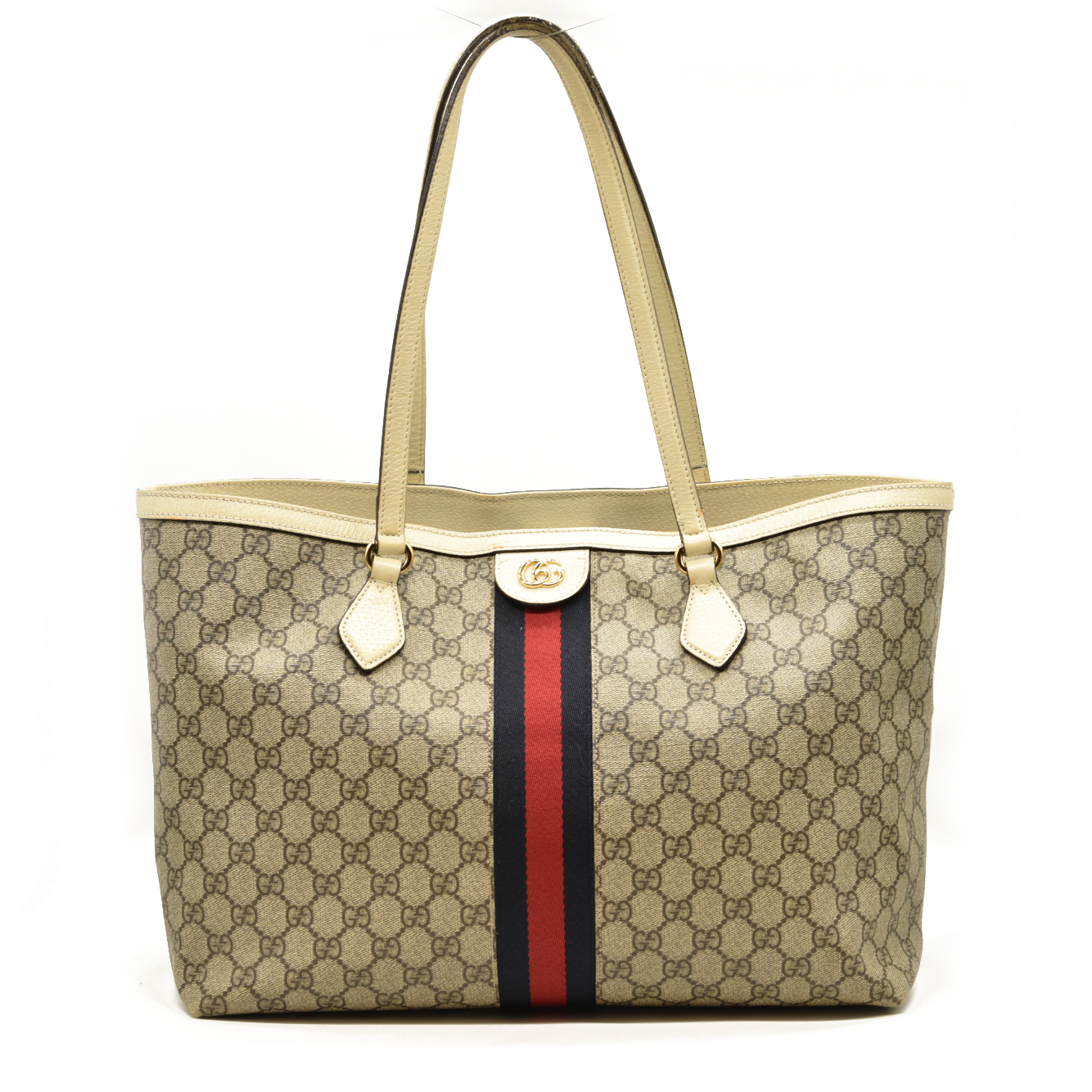 GUCCI GG Supreme Monogram Medium Ophidia Shopping Tote Cream