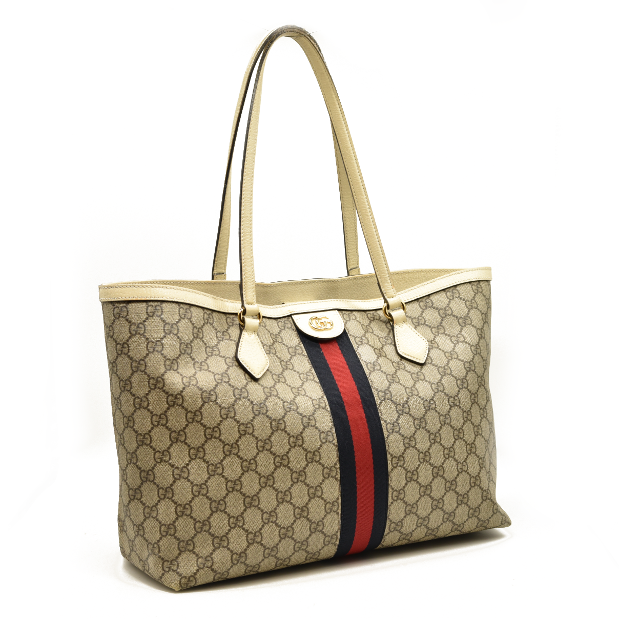 GUCCI GG Supreme Monogram Medium Ophidia Shopping Tote Cream