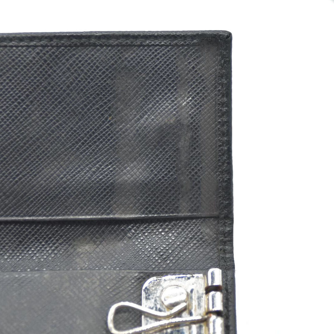PRADA Logo Plate Saffiano Leather 6 Ring Key Case Black