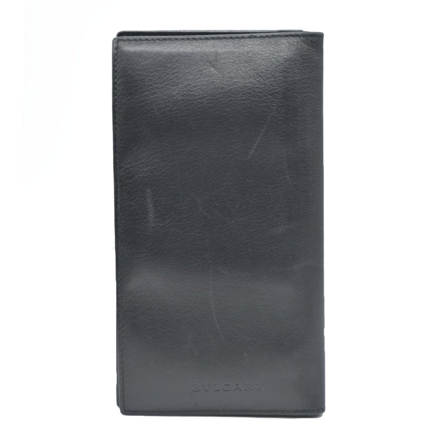 BVLGARI Logo Leather Bifold Long Wallet Black