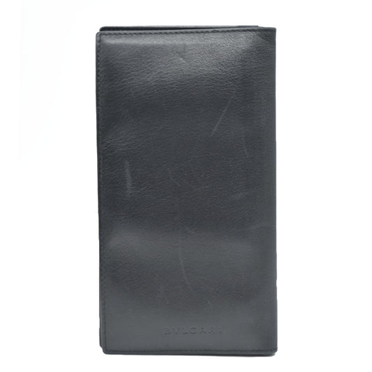BVLGARI Logo Leather Bifold Long Wallet Black