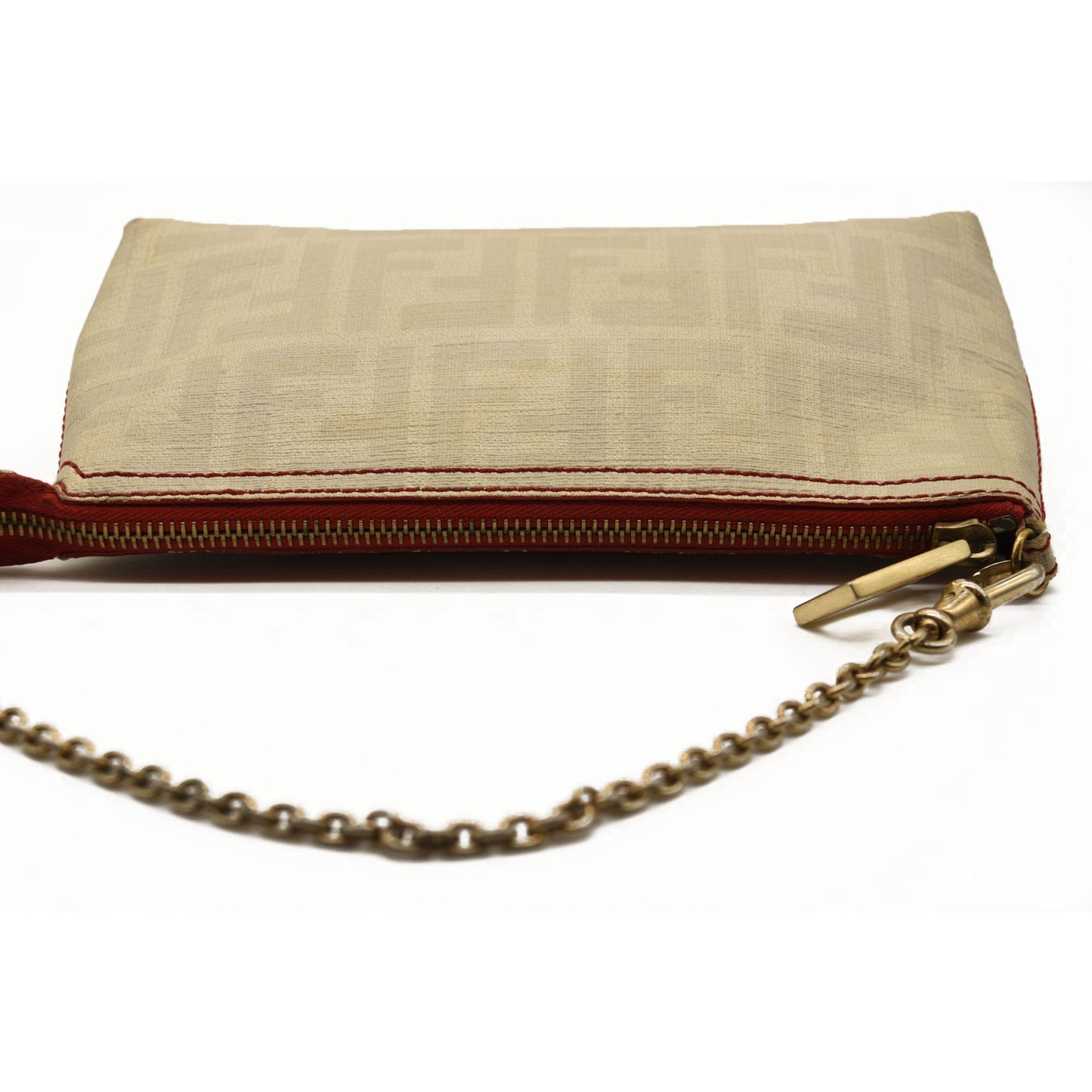 FENDI ZUCCA CANVAS CHAIN POUCH WHITE WHITE WOMEN