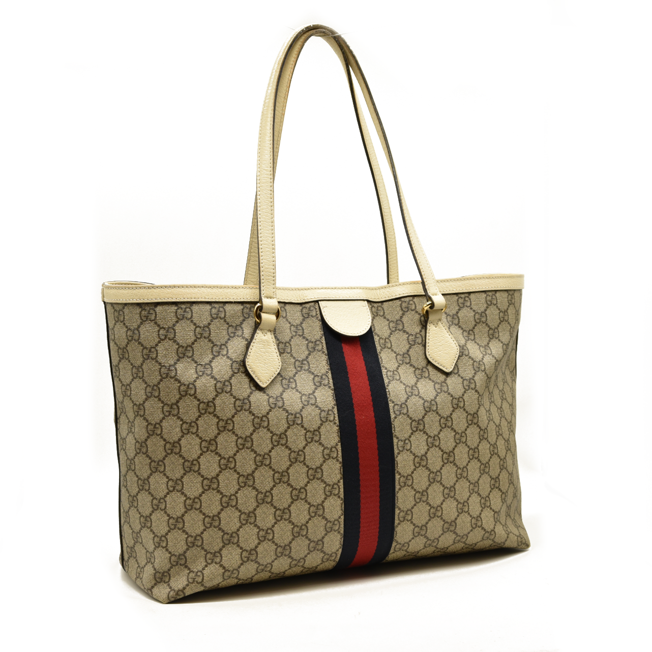 GUCCI GG Supreme Monogram Medium Ophidia Shopping Tote Cream