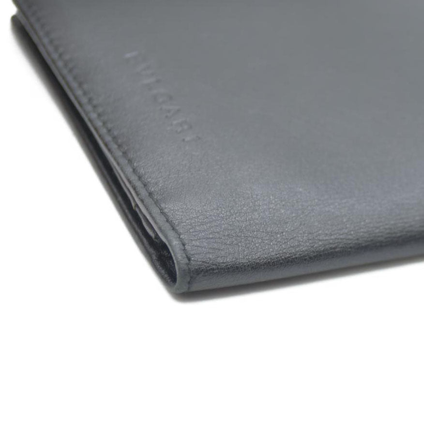 BVLGARI Logo Leather Bifold Long Wallet Black