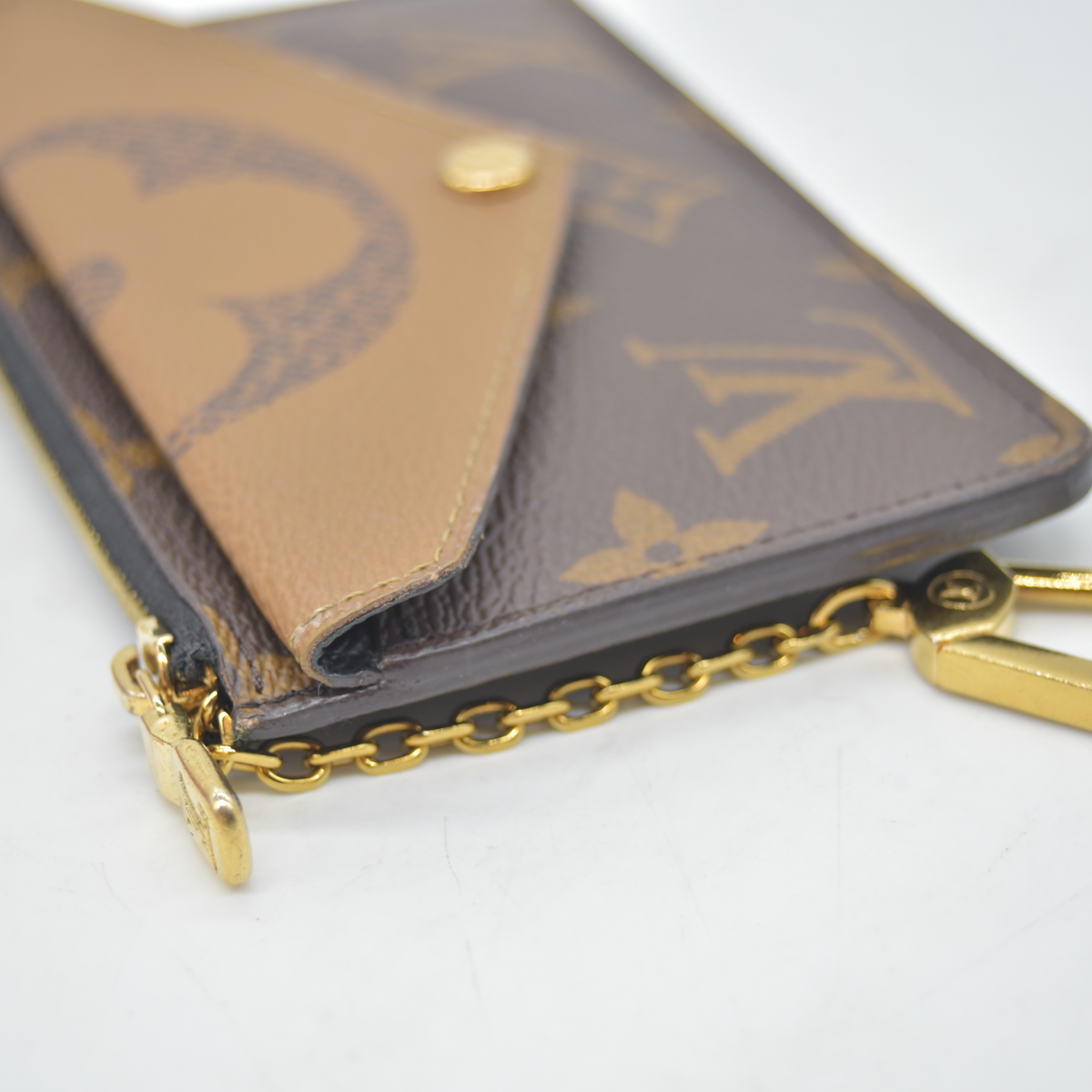 $700 RFID Louis Vuitton Reverse Monogram Recto Verso Card Holder Brown