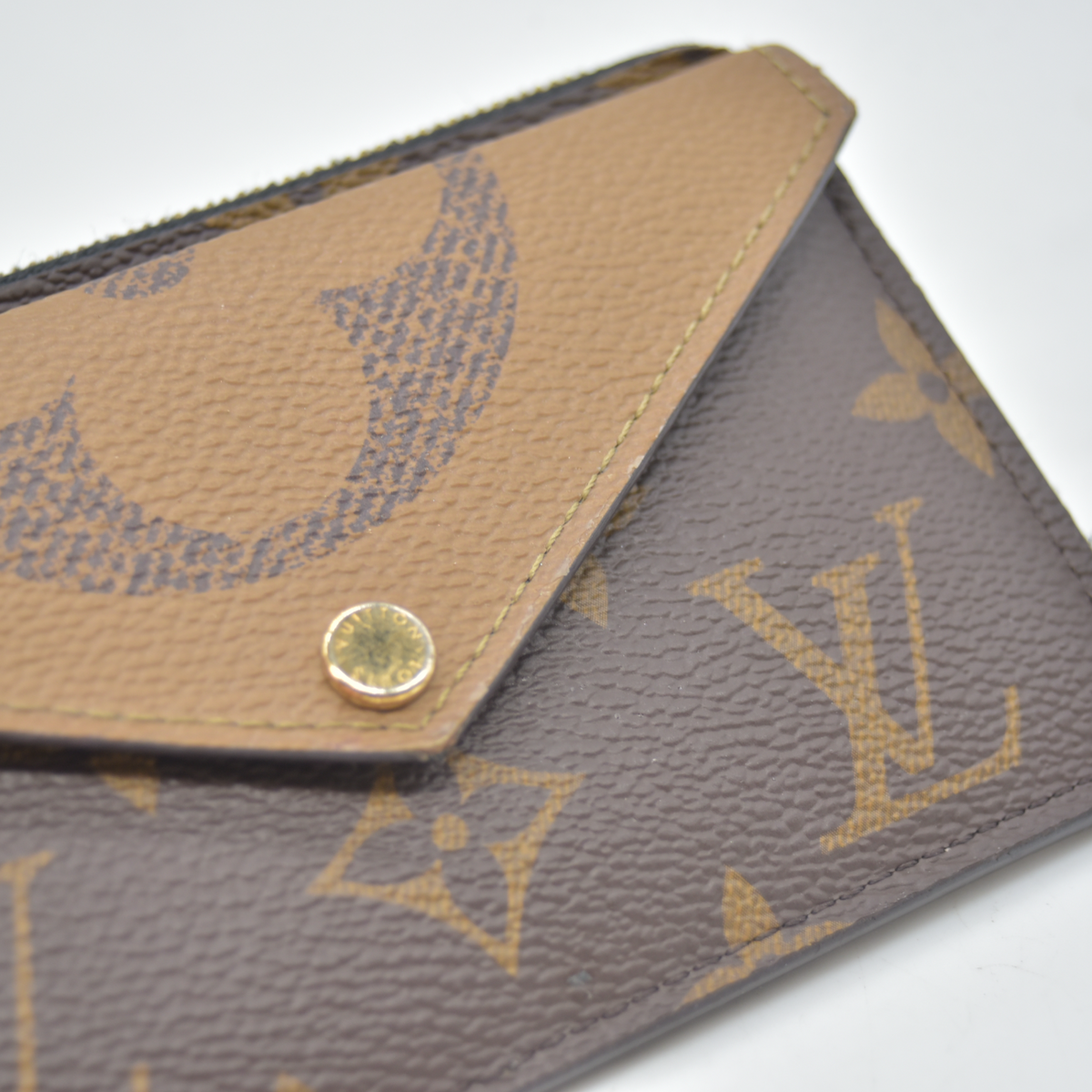 $700 RFID Louis Vuitton Reverse Monogram Recto Verso Card Holder Brown
