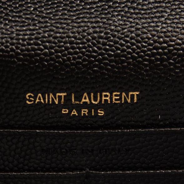 NEW SAINT LAURENT Grain De Poudre Matelasse Chevron Monogram Chain Wallet Black