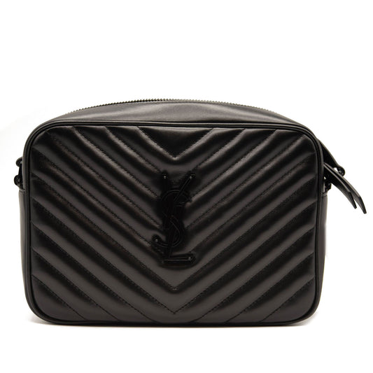 NEW SAINT LAURENT Calfskin Matelasse Monogram Monochrome Lou Camera Bag Black
