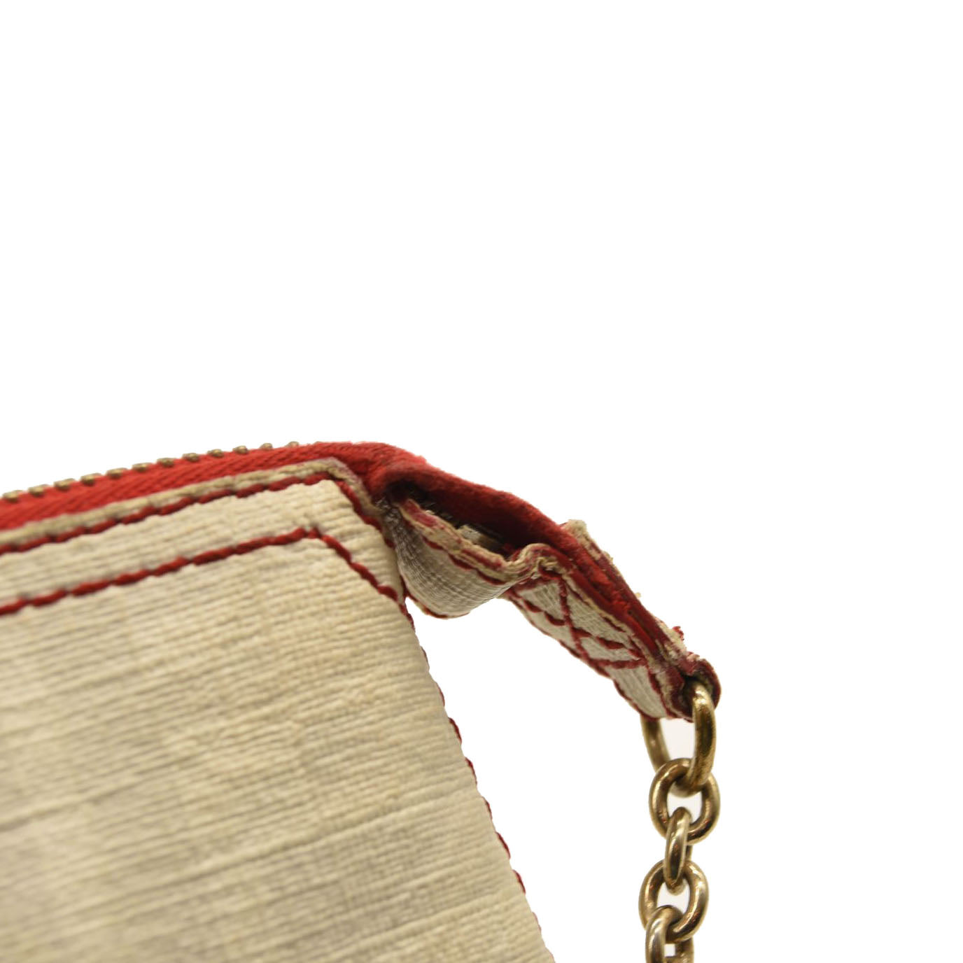 FENDI ZUCCA CANVAS CHAIN POUCH WHITE WHITE WOMEN