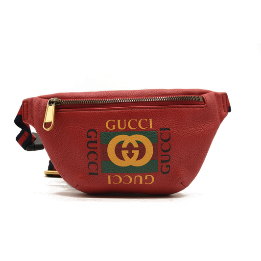 Gucci Grained Calfskin Small Logo Belt Bag Hibiscus Red