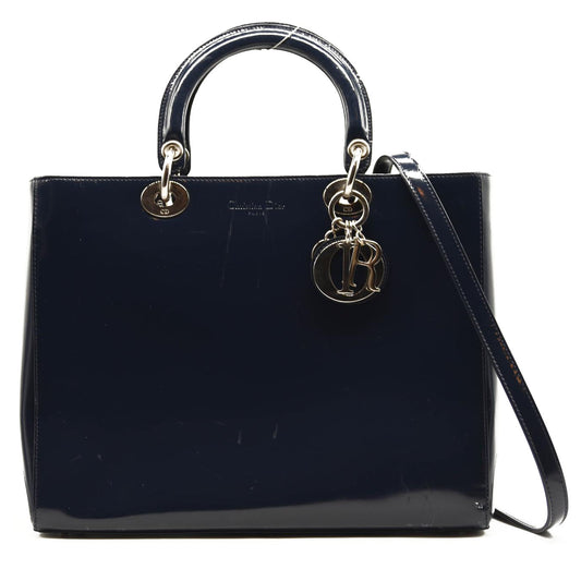 DIOR/ChristianDior Lady Dior Large Bag Handbag Dark Navy Leather