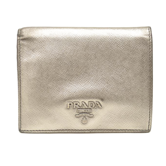 Prada Saffiano Metal Bi-Fold Wallet Metallic Silver