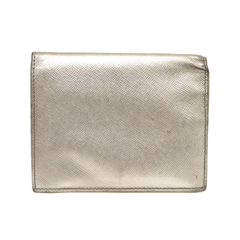 Prada Saffiano Metal Bi-Fold Wallet Metallic Silver