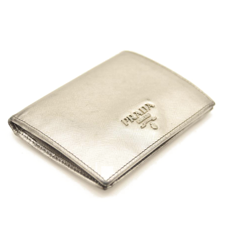 Prada Saffiano Metal Bi-Fold Wallet Metallic Silver