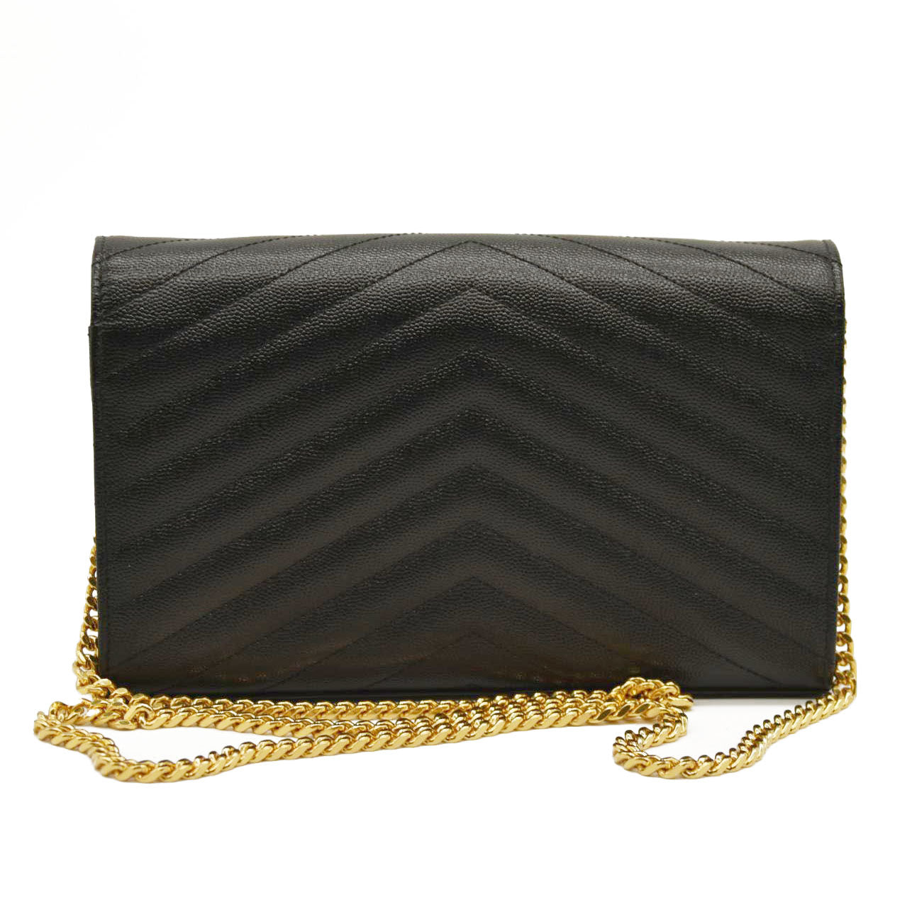 Saint Laurent Chain Wallet  Matelasse Chevron Medium Monogram Chain Wallet Black