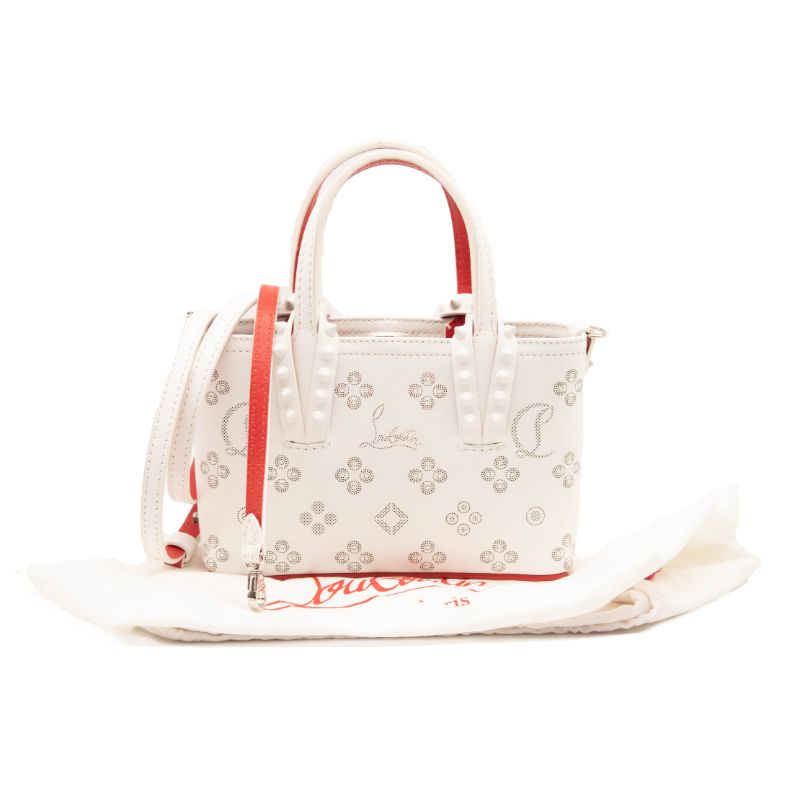 NEW Christian Louboutin Cabata Nano Loubinthesky Leather Tote White