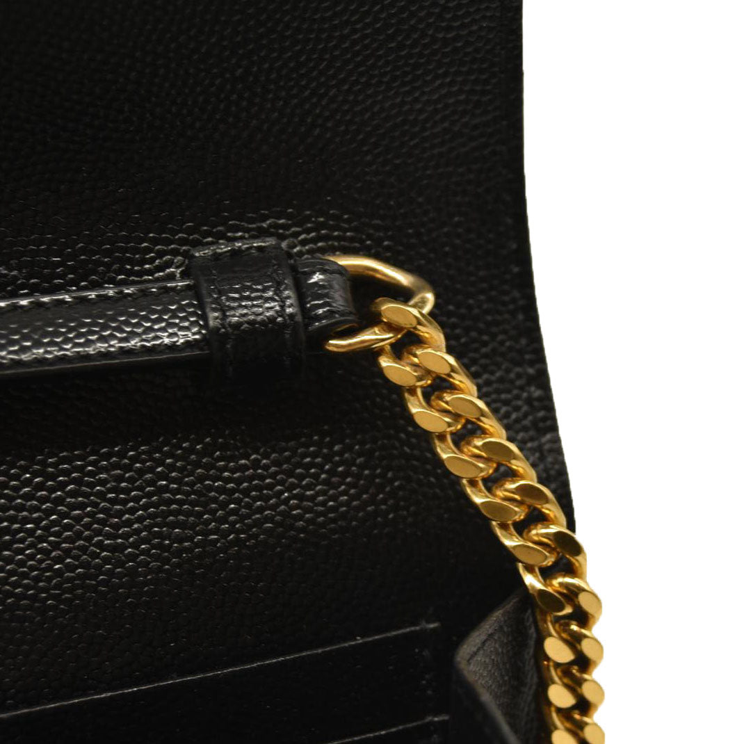 Saint Laurent Chain Wallet  Matelasse Chevron Medium Monogram Chain Wallet Black