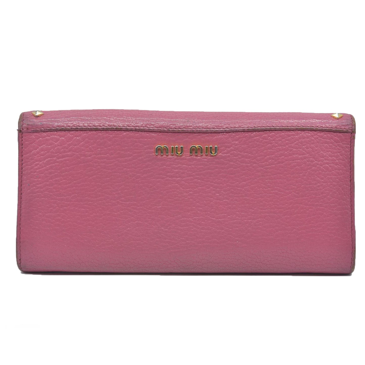 MIU MIU Ribbon Studs Leather Long Bifold Wallet Pink